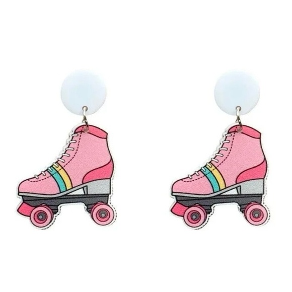 Pink Roller Skate Earrings – 80s Y2K Kawaii Acrylic Dangles - Picture 3 of 10